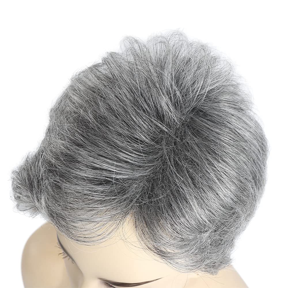 Perruque Synthétique Femme Bouclée Grise Courte Avec Frange - Bonnet Monofilament, Taille Moyenne
