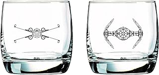 Star Wars Glass Set - X-Wing & TIE Fighter - Collectible Gift Set of 2 Glasses - 10 oz Capacity - Classic Design - Heavy Base
