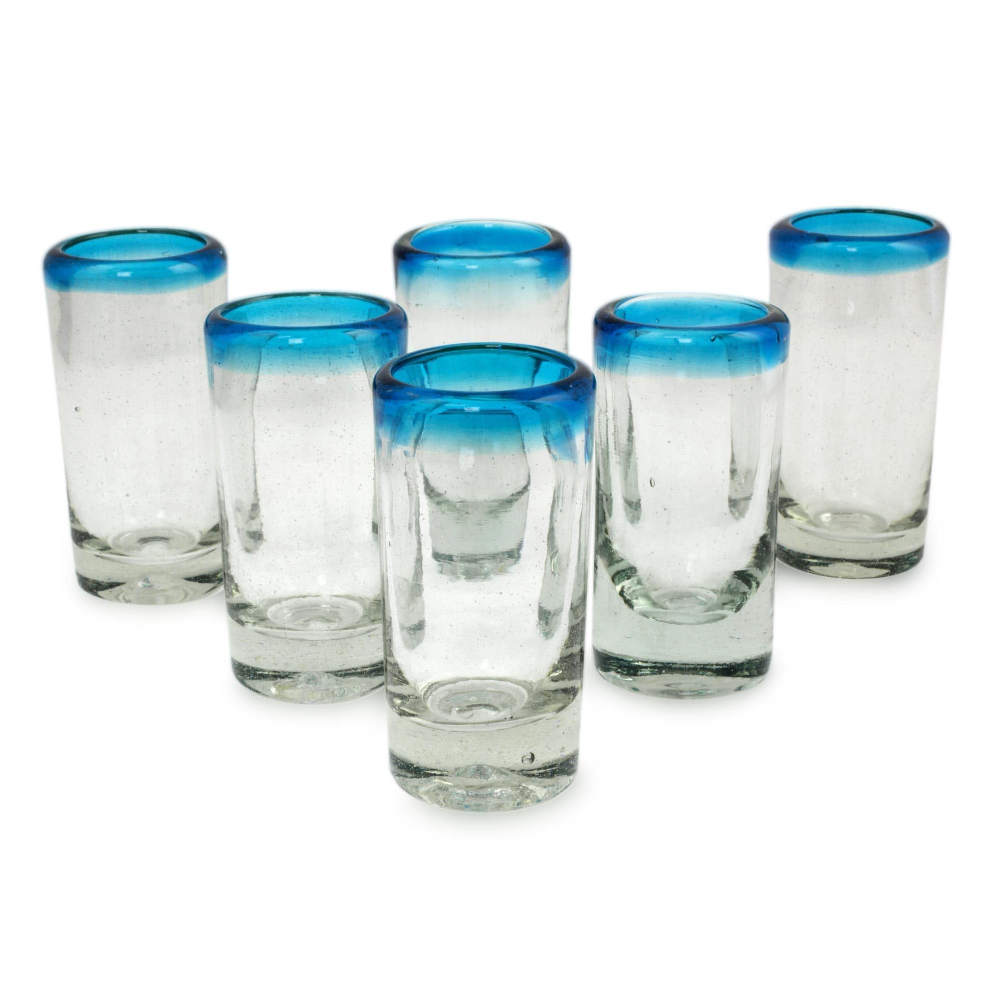 NOVICA Lot De 6 Verres à Shot En Verre Recyclé Soufflé à La Main, Bleu Clair, 85 G, Aigue-marine