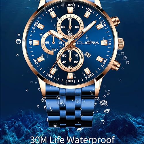 Miniatura 6 de Paquete de 4 relojes para hombre, de lujo, casual, para negocios, impermeables, militares, de cuarzo, correa de acero inoxidable, dorado, negro,