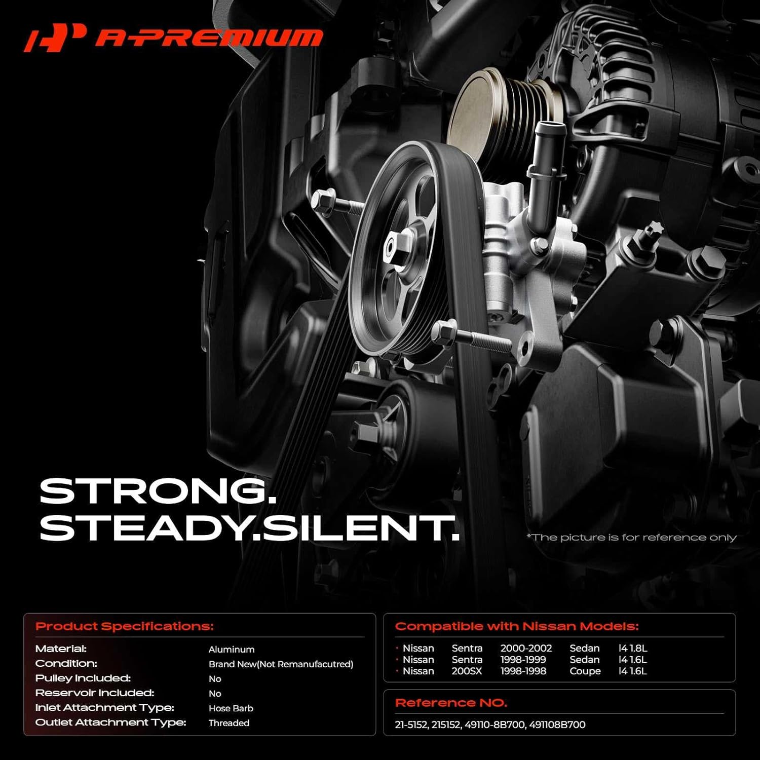 A-Premium Power Steering Pump Compatible with Nissan Sentra 1998-2002, 200SX 1998-1998, 1.6L or 1.8L, Replace # 491108B700