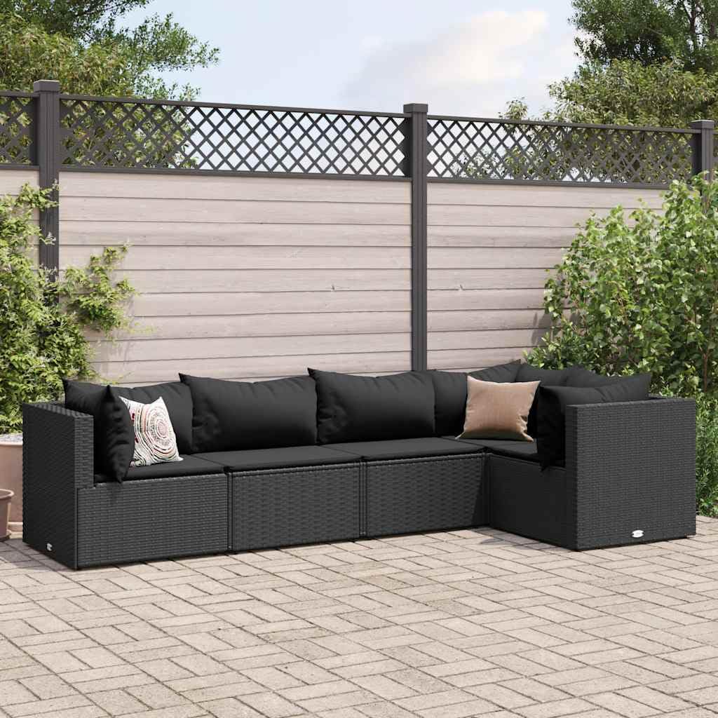 5-Piece Black Patio Lounge Set with Modular Design and UV-Resistant Textured Fabric for Outdoor Relaxation and Socializing in Garden or Balcony
