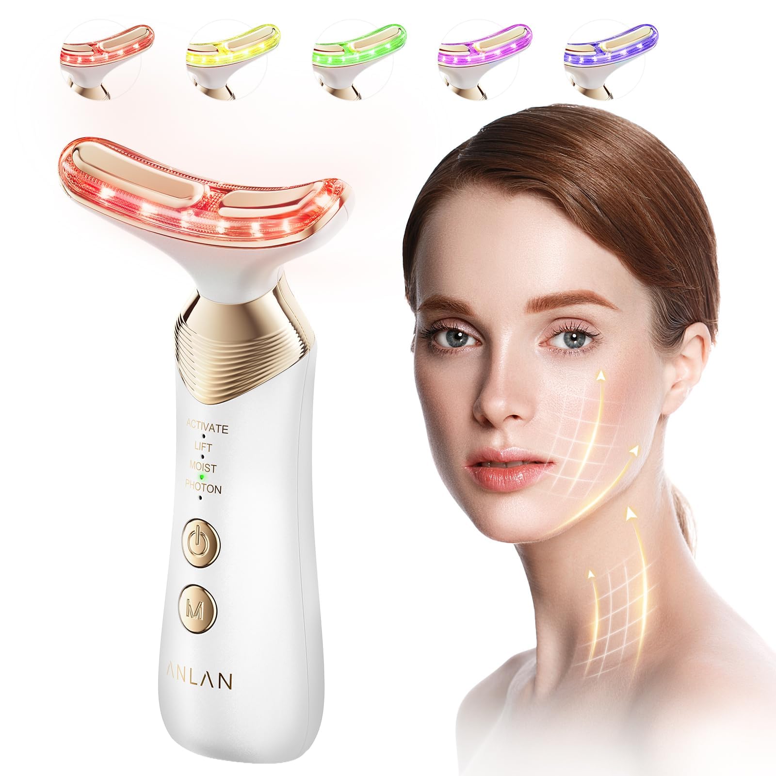 ANLAN Oro 24K Massaggio EMS Lifting Viso Anti-Rughe, Cura della Pelle di bellezza Luce Rosso e Blu
