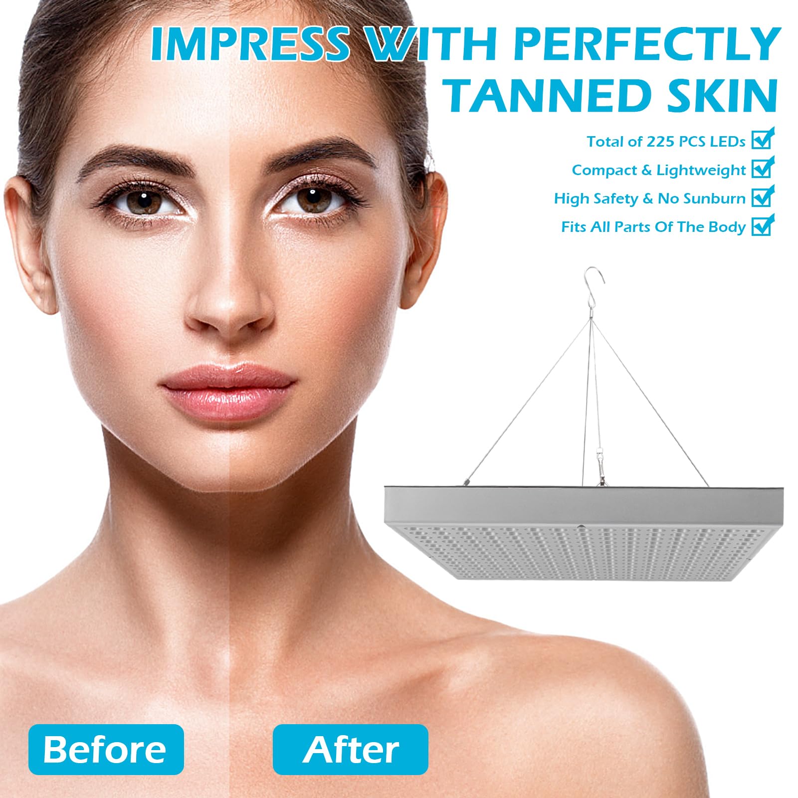 Solarium para el Hogar,Bronceador Facial Portátil de 45W para el Hogar con 225 Luces LED,Soporte Plegable Ajustable y Gancho para Colgar,Lámpara Bronceadora,para Cara y Cuerpo con Gafas de Protección