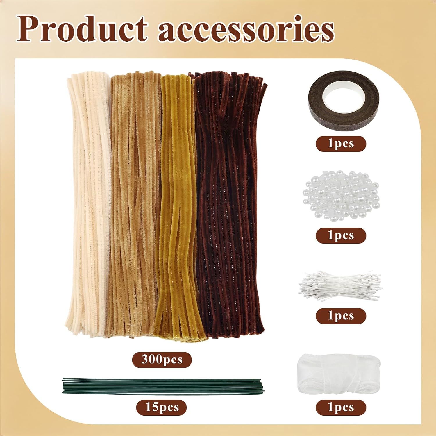 CHRORINE 320 Pcs Pipe Cleaners Bulk Pipe Cleaner Flower Kit Craft Supplies Soft and Flexible Creative Suitable for Art DIY Packaging and Decoration- Brown Tones