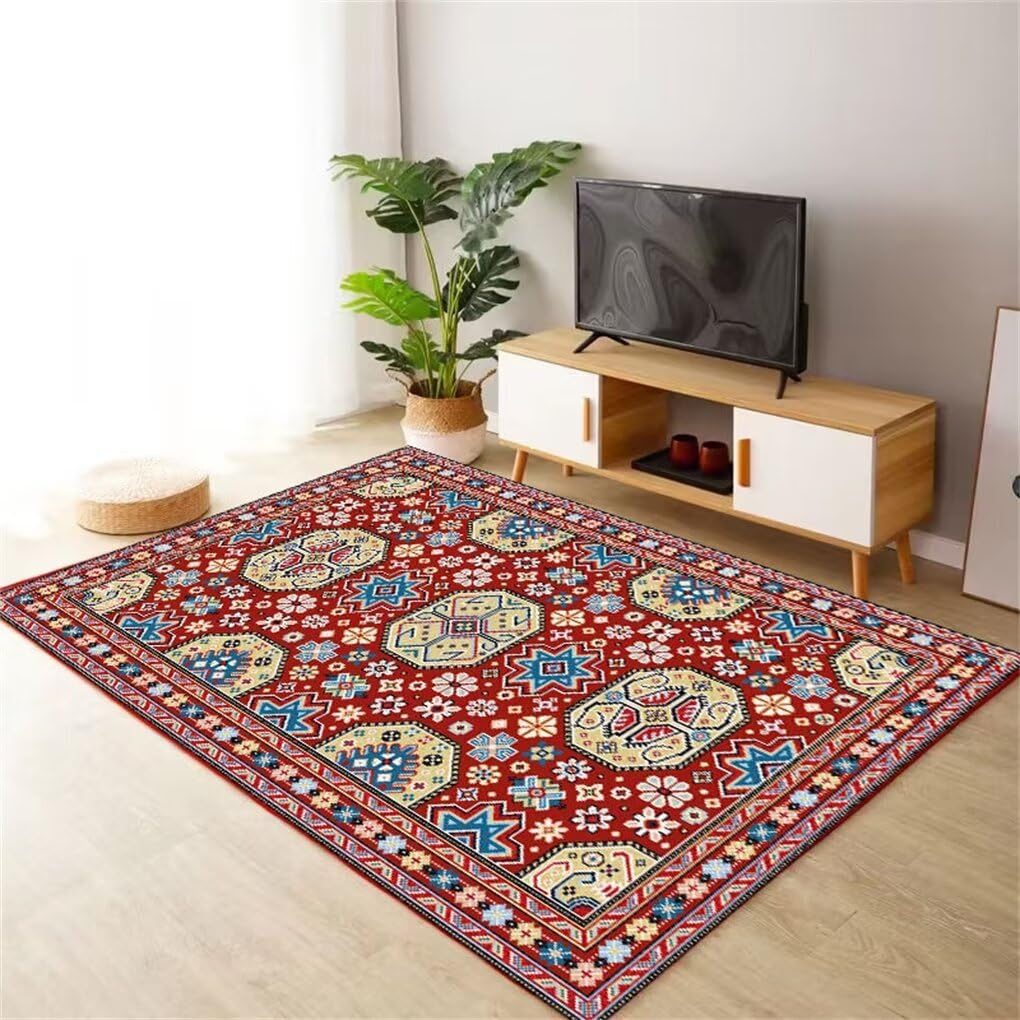 Tapis doux rouge floral moderne 70x140 cm pour salon