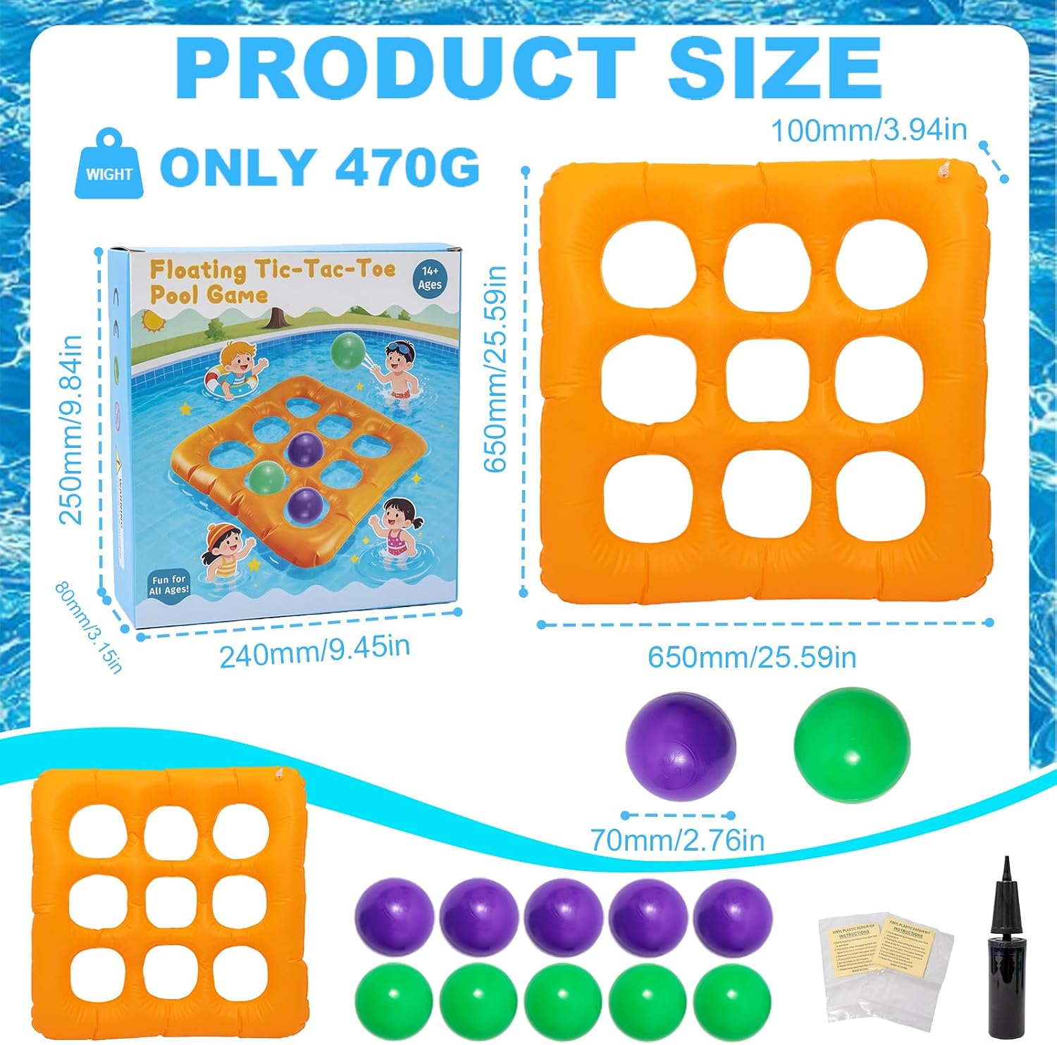 Pool Toys Games Set,Pool Tic Tac Toe Game Inflatable Toys - for 14 Years and Older Adults Teens 2-10 Players - with 10 Balls