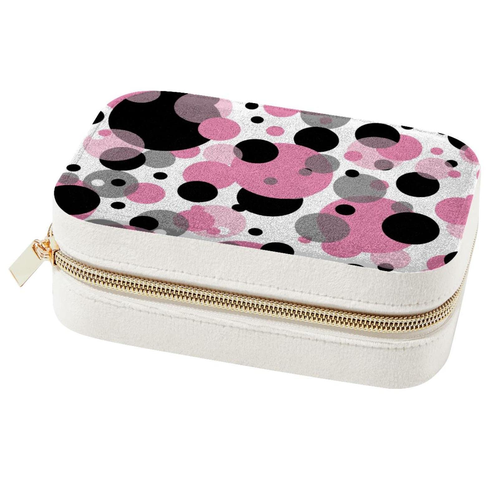 Boîte à bijoux portable rose à pois : mini coffret de voyage et rangement de bague pour femme