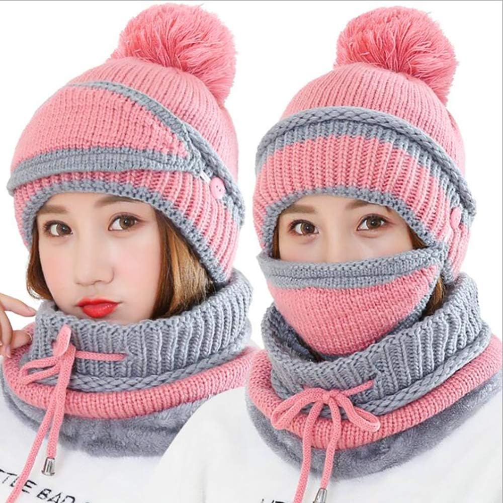 Winter Beanie Scarf Gloves Set 3 in 1 Warm Hat Mittens Knitted Plaid Scarf Gifts for Women - Image 2
