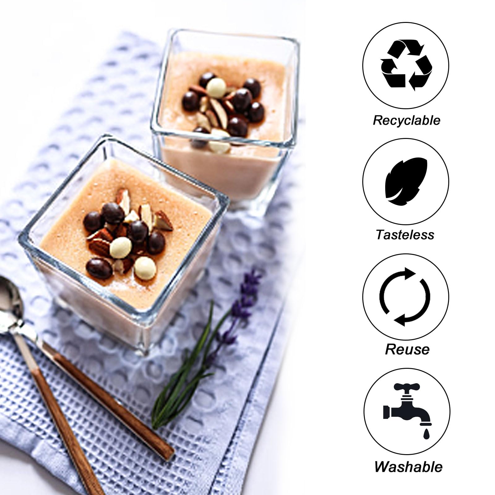 50 Tasses à Dessert Transparentes + 50 Cuillères - 60 Ml - Réutilisables - Pour Fêtes, Anniversaires, Événements