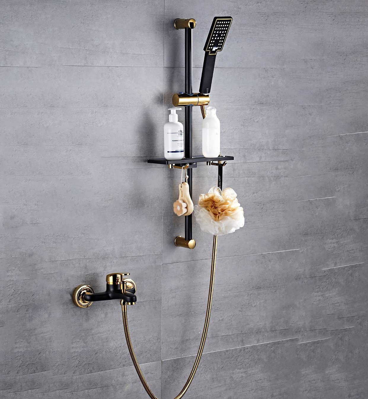 OZBMA Shower Riser Kit Hand Held System Modern Design Set with Tap Faucet Adjustable Exposed Column Chrome Black Gold (A) (B)