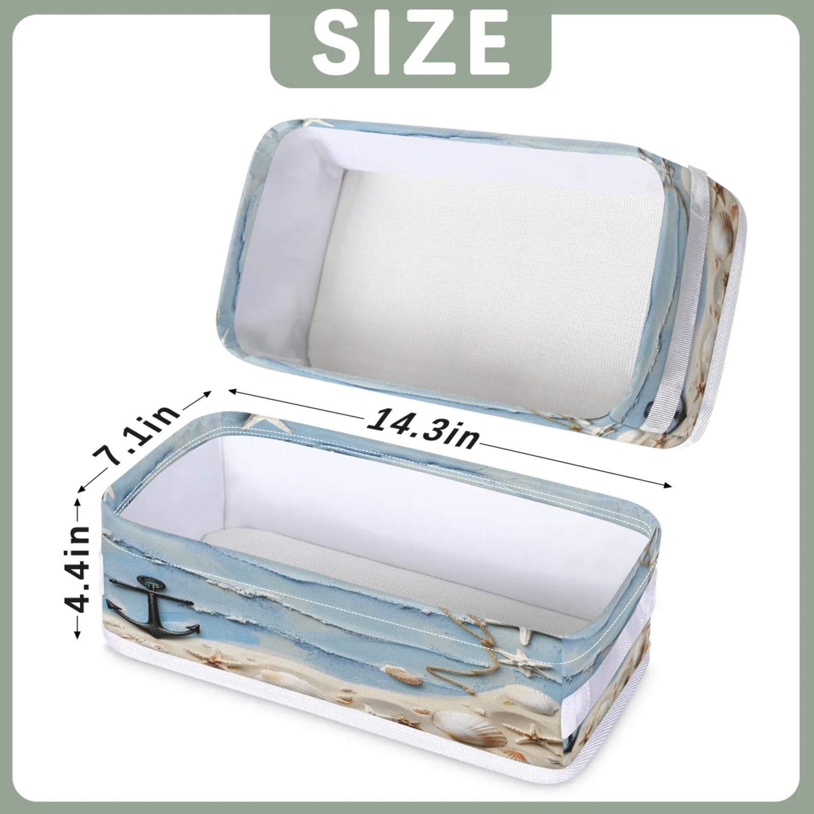 Tablerazzi Toilet Tank Topper Paper Basket with Handle, Beach Theme Bathroom Storage Basket for Organizing, Ocean Seashell Small Fabric Storage Bins for Bathroom Decor