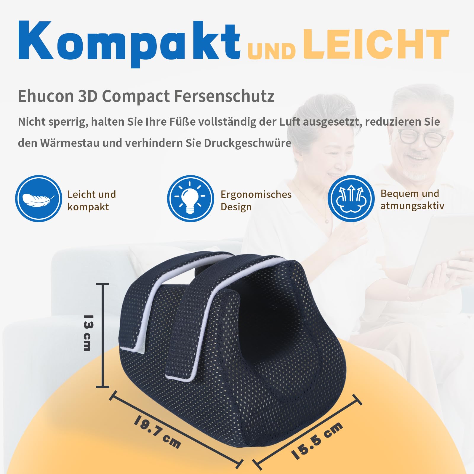 3D Fersenschutz für Dekubitus, Knöchelerhöhungskissen, Fußstützkissen für Dekubitus, Fersenkissen zur Linderung von Fersenschmerzen, 1 Stück (Navy-Packung à 1 Stück)