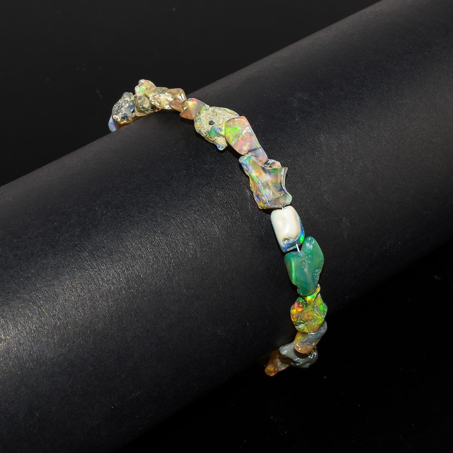 OdrillionGems Raw Black Ethiopian Fire Opal Bracelet For Women 925 Sterling Silver October Birthstone Handmade Adjustable Slider Chain 10inch Gift For Her - Image 2