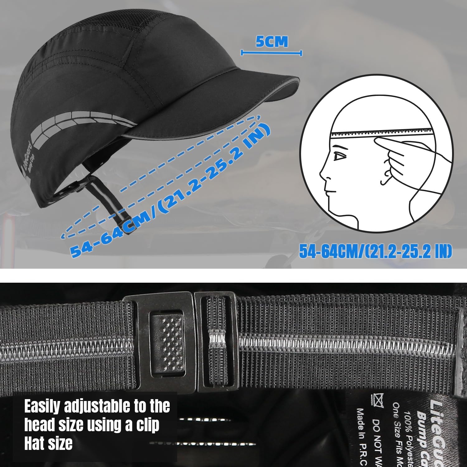 Lightweight Bump Cap with Reflective Stripes, Breathable Baseball Cap Style, Head Protection Hard Hat for Men Women - Image 5