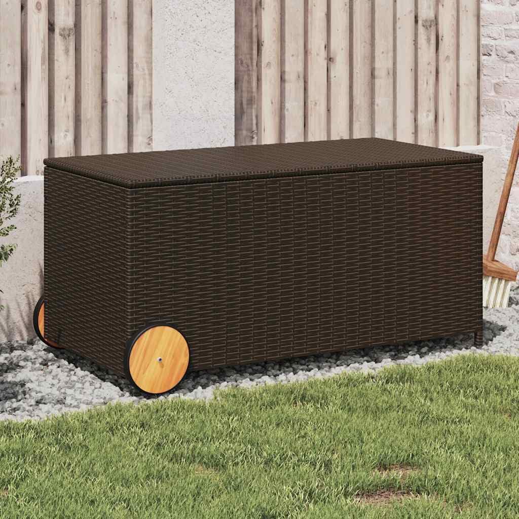 IKAYAA Litre PolyRattan Outdoor Storage Box Grand patio Deck Box Outdoor Garden Storage Box Cushion Box Storage Containers for Tools Pool Accessory Pillows-brown-107 x 55 x 50/53 cm