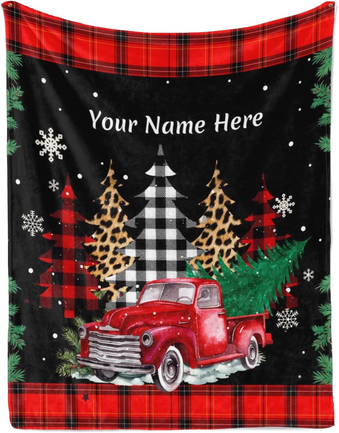 Christmas Blankets Red Truck, Personalized Blanket with Name, Ultra Soft Micro Blanket for Bed Couch Living Room, 30" x 40"