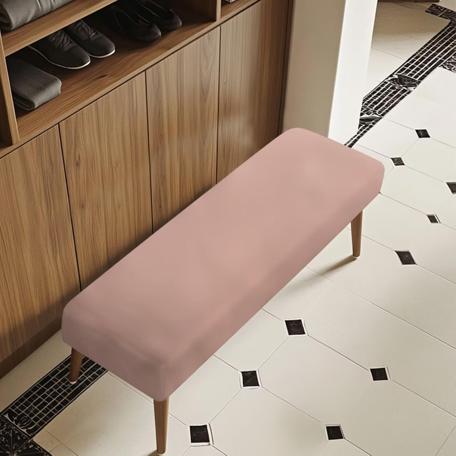 Dusty Pink Chair Covers for Dining Chairs with Bench Cover Solid Pink Kitchen Armless Chairs Slipcovers Stretch Dining Chair Seat Covers Set of 4 and Bench for Party