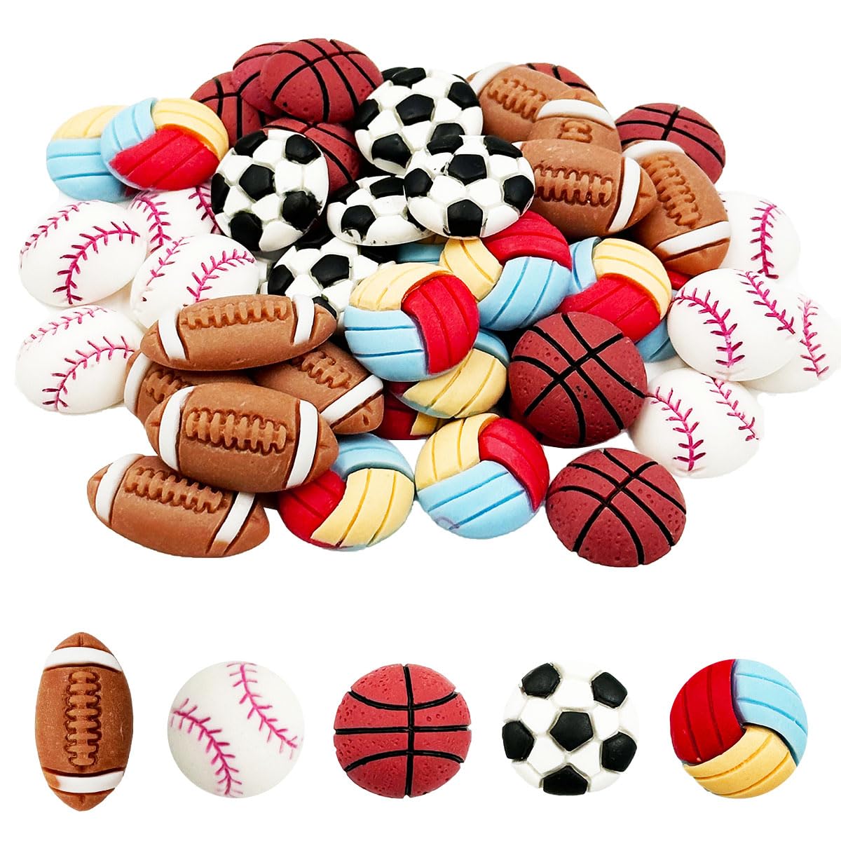 Framendino 30-teiliges Set Mit Sportball-Schleim-Charms – Harz-Anhänger Für DIY, Scrapbooking, Schmuck & Mehr (Fußball, Volleyball, Tennis, Baseball, Basketball)