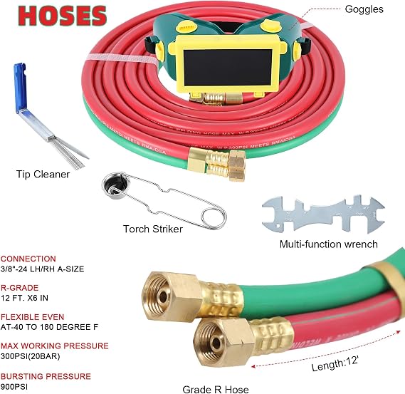 Oxy Acetylene Kit Gas Welding Torch Set with 4L Oxygen & 2L Acetylene Tanks, Portable Cutting Torch Kit Complete for Brazing Soldering Metal Fabrication Car Repair - Professional Welding Eq
