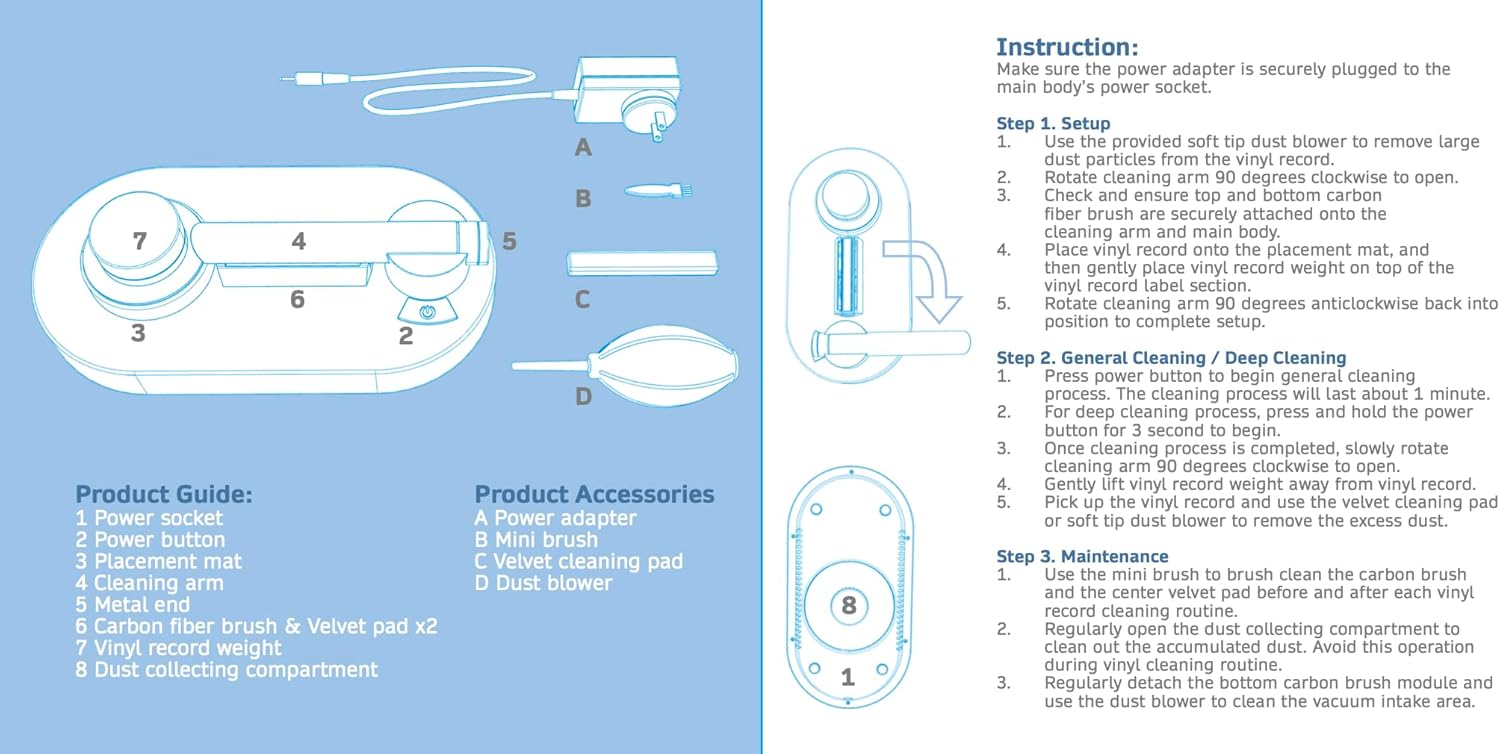 ProcareSelect Vinyl-Xperience Record Cleaning Kit PRO – Includes Record Cleaning Machine, Carbon Fiber Anti-Static Brush, Soft Velvet Record Brush, Soft tip Silicon Blower, Record Weight stabilizer