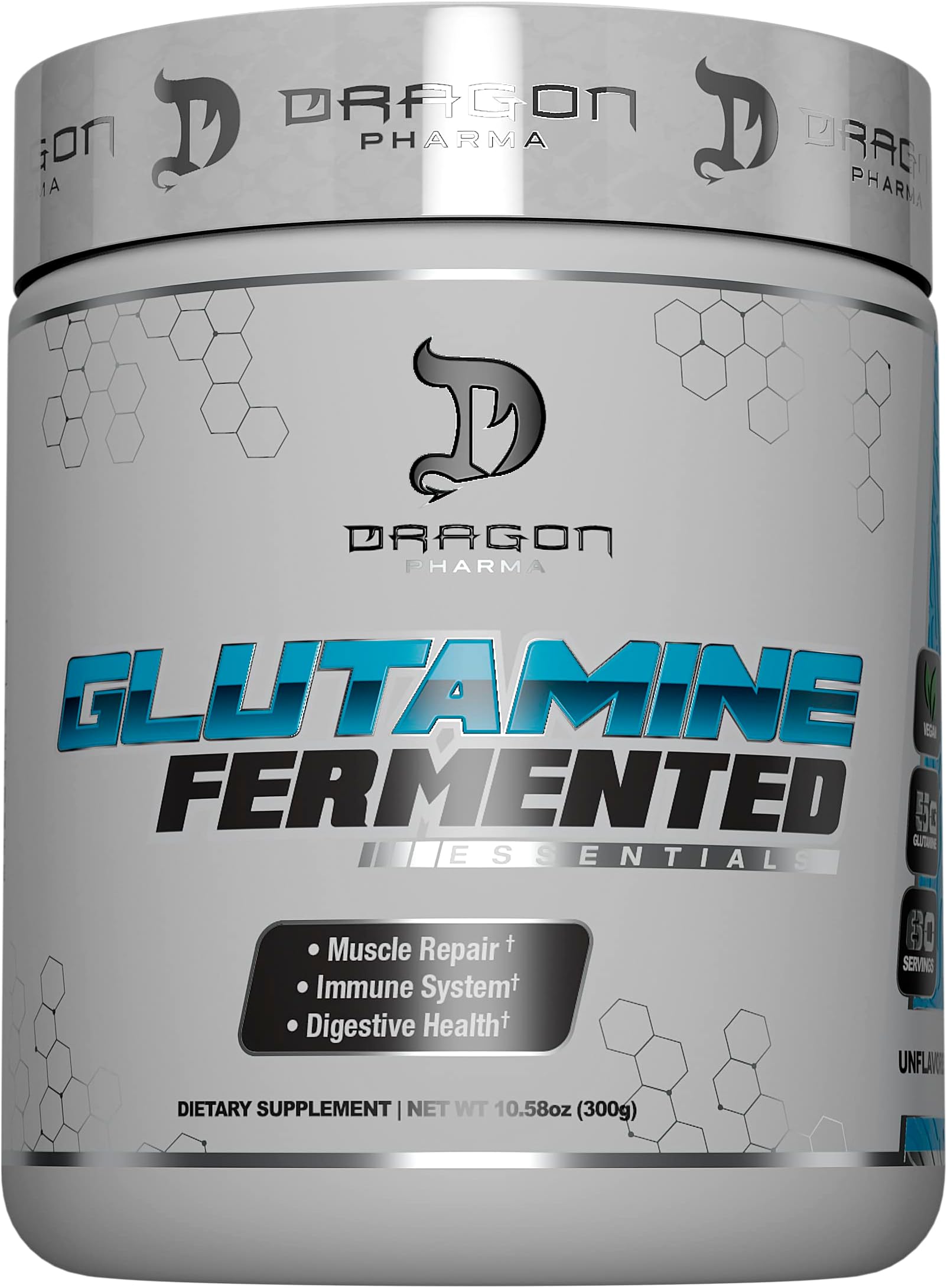 DRAGON PHARMA Fermented Glutamine, Aids in Muscle Repair, Improves Digestive Health, Vegan, 5g of Glutamine (60 Servings)