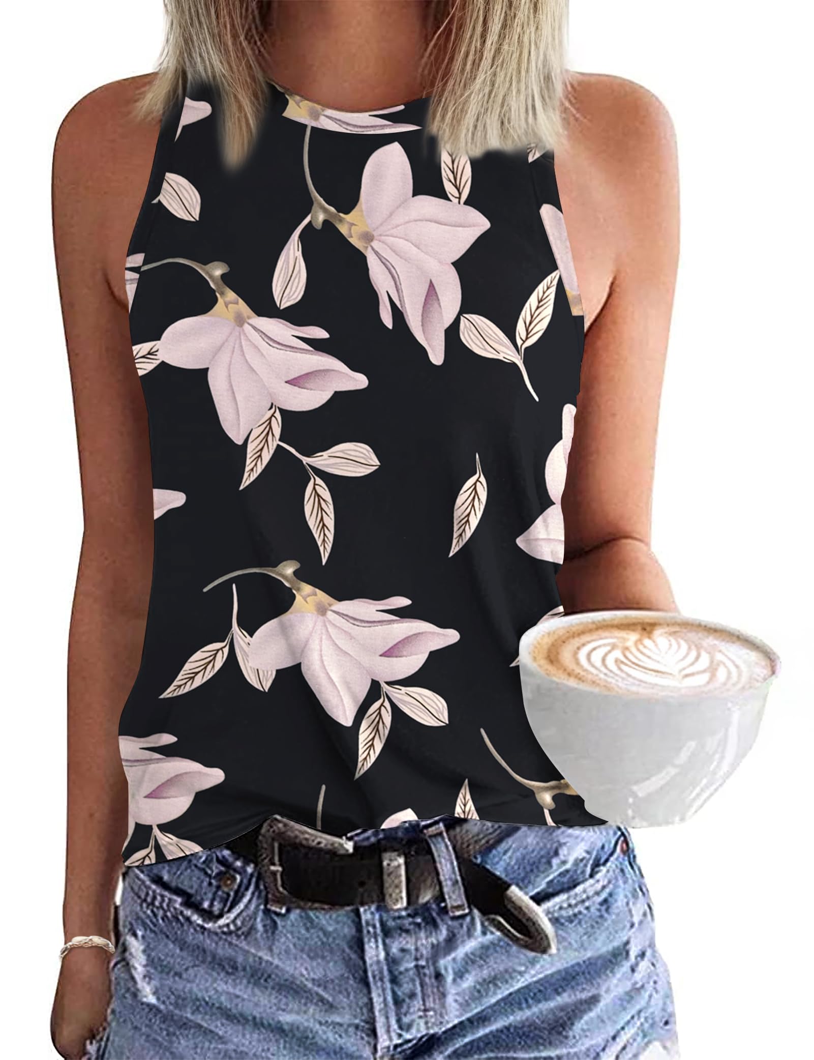 WNEEDU Womens Summer Tank Tops Sleeveless Crewneck Loose Fit Basic Cami 2025 New Casual Shirt