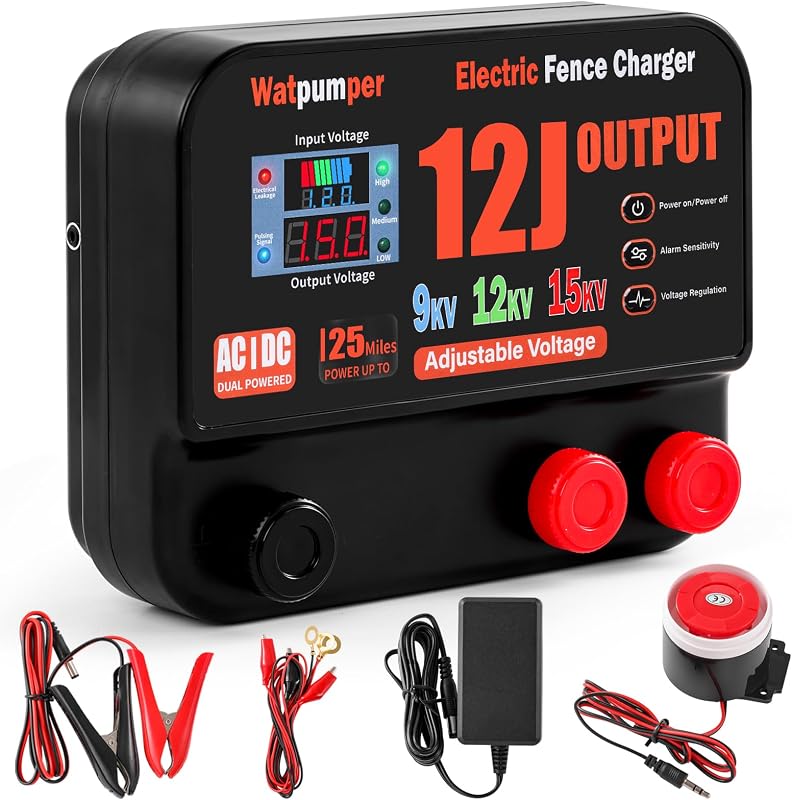 13 Joule Electric Fence Charger, Adjustable 9KV/12KV/15KV Output Voltage