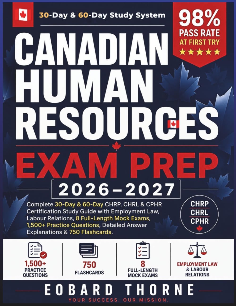 Canadian Human Resources Exam Prep 2026–2027: Complete 30-Day & 60-Day CHRP, CHRL & CPHR Certification Study Guide with Employment Law, Labour ... Answer Explanations & 750 Flashcards