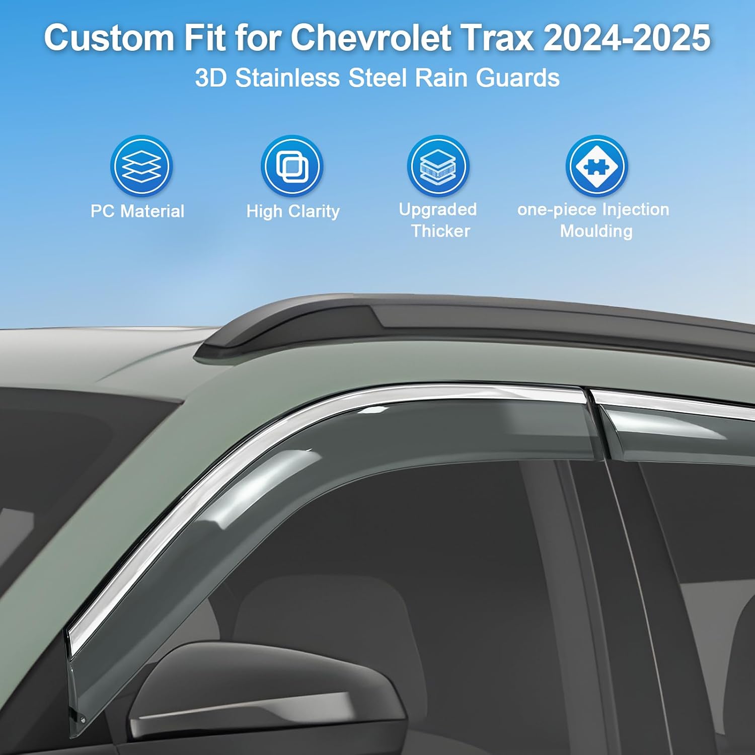 Sze Rain Guards for Chevrolet Chevy Trax 2024 2025 2026 Tape-On Side Window Deflectors Visors for Trax Out-Channel 4pcs