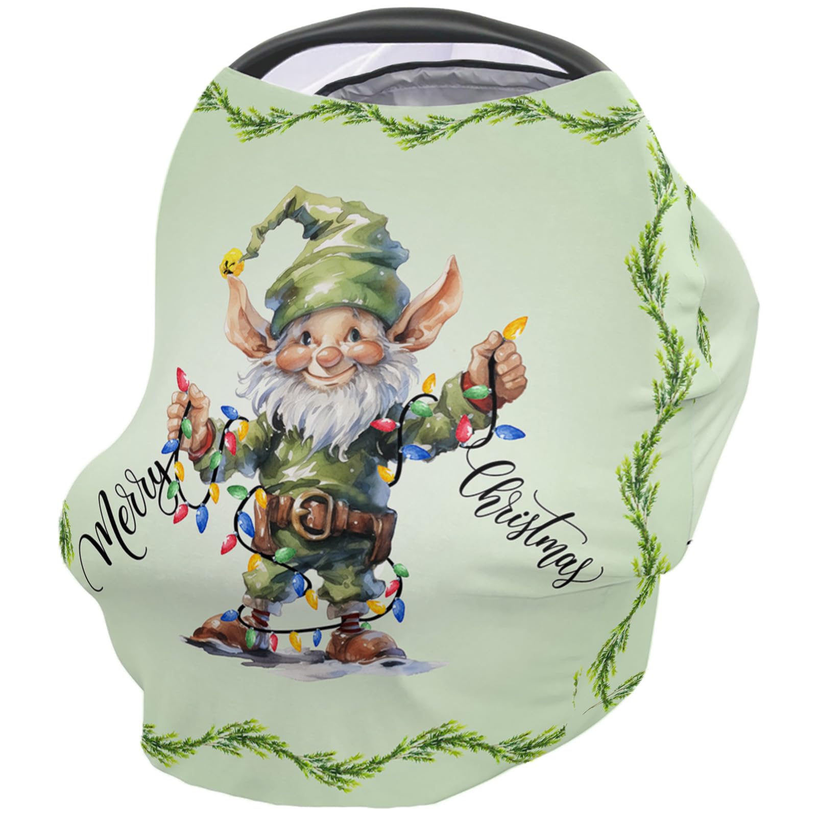 Nursing Cover for Breastfeeding Scarf, Green Xmas Elf Merry Christmas Baby Car Covers Super Soft Multi Use for Canopy Shopping Cart Cover Blanket Stroller Cover