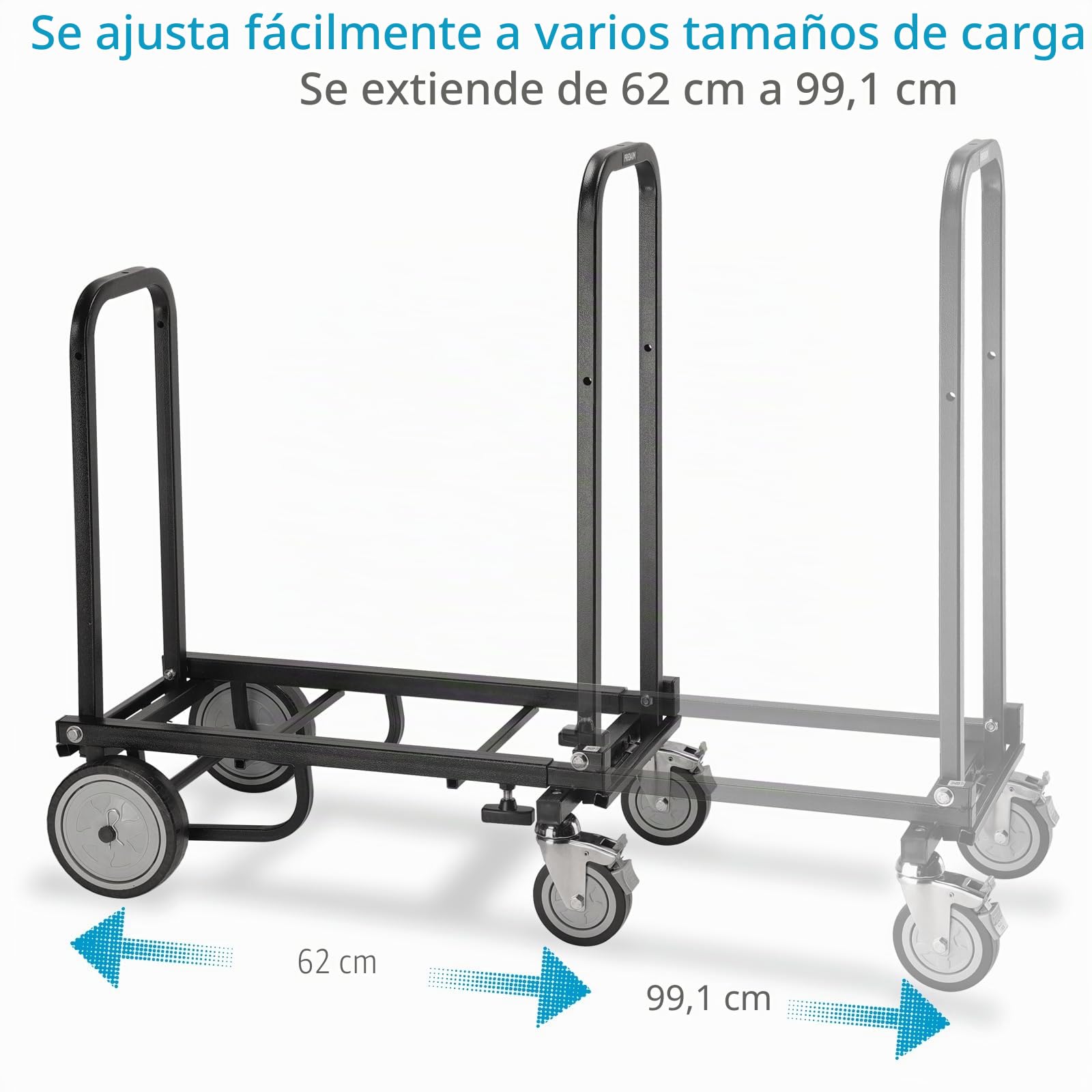 Carro utilitario Plegable PROAIM Vanguard Nano, 8 en 1, 150 kg/330 LB | Carro de acero con plataforma extensible 24-39", ruedas 4" giratorias y 6" traseras de goma, frenos y asa plegable
