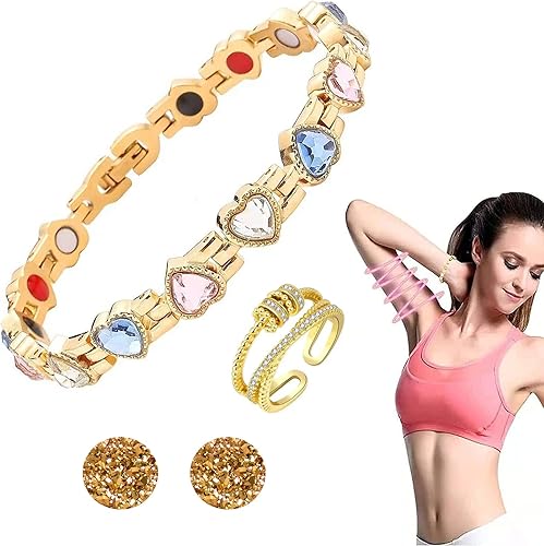 NSJDDWN Juego de aretes de pulsera magnética para mujer, desintoxicación linfática, pulsera magnética para artritis, dolor y ansiedad, anillos de