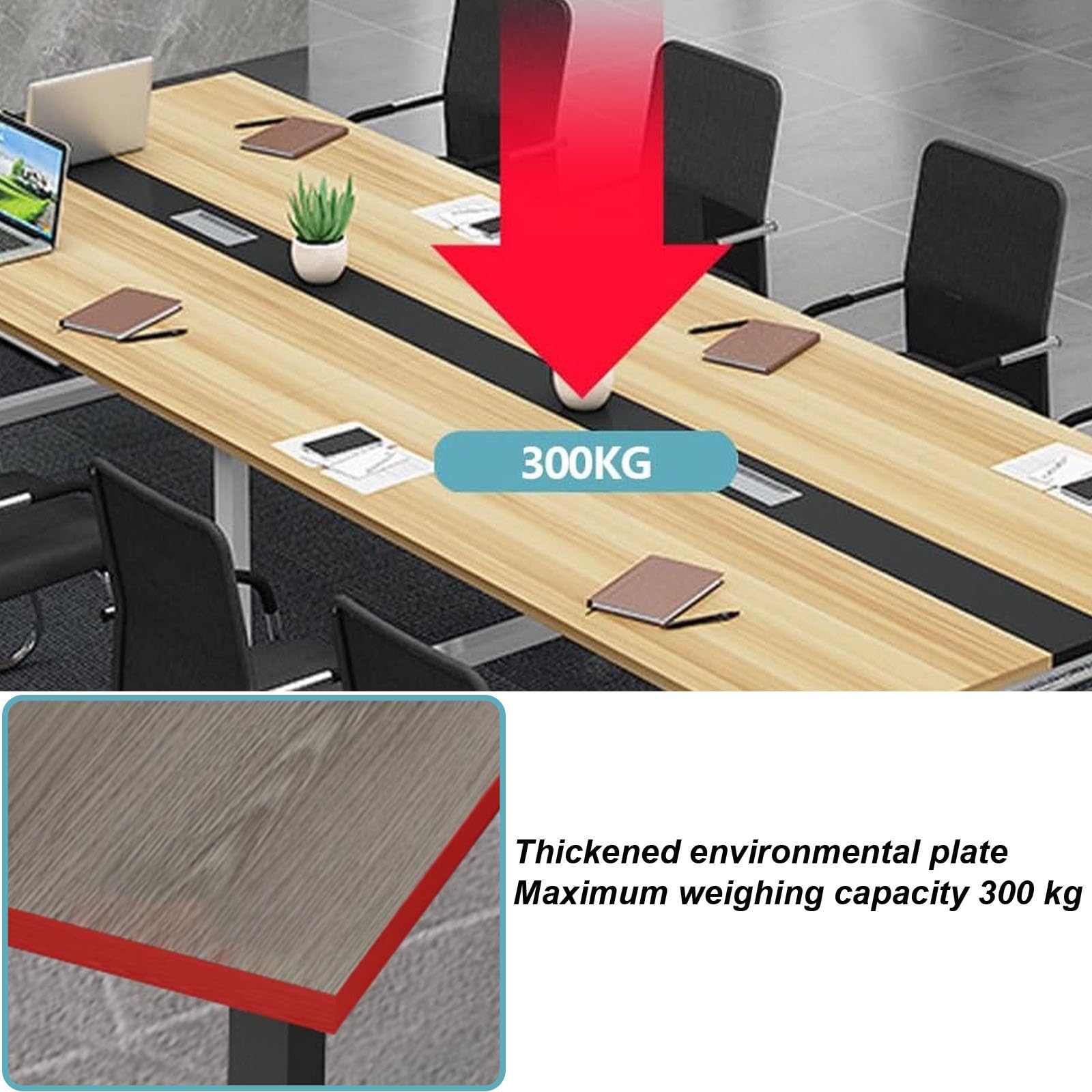 Grande Table de conférence rectangulaire en Bois (63-94 cm) avec Trous taraudés, pouvant accueillir 6 à 8 Personnes, idéale pour Les Bureaux, salles de réunion et réceptions.
