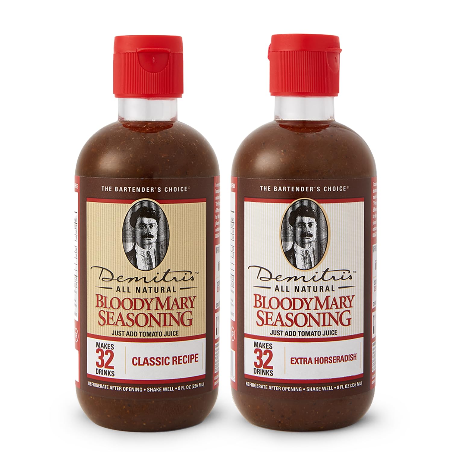 Demitri's Bloody Mary Seasoning Classic Recipe & Extra Horseradish Bundle, Concentrated Drink Mixers, Perfect for Home Brunch Parties & Cocktails, 8 oz Bottle, 2-Pack