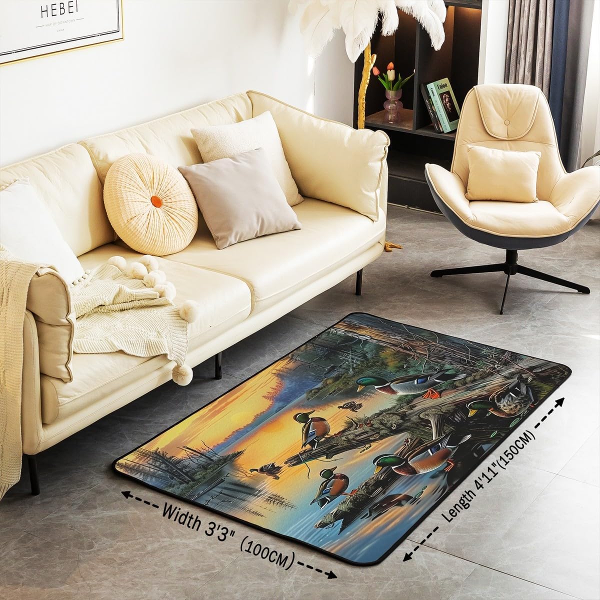 Erosebridal Sunset Mallard Duck Area Rug 4'11" x 3'3" Wildlife Moss Nature Living Room Rugs Dead Wood River Decorative Carpet Hunting Blue Yellow Indoor Floor Mat