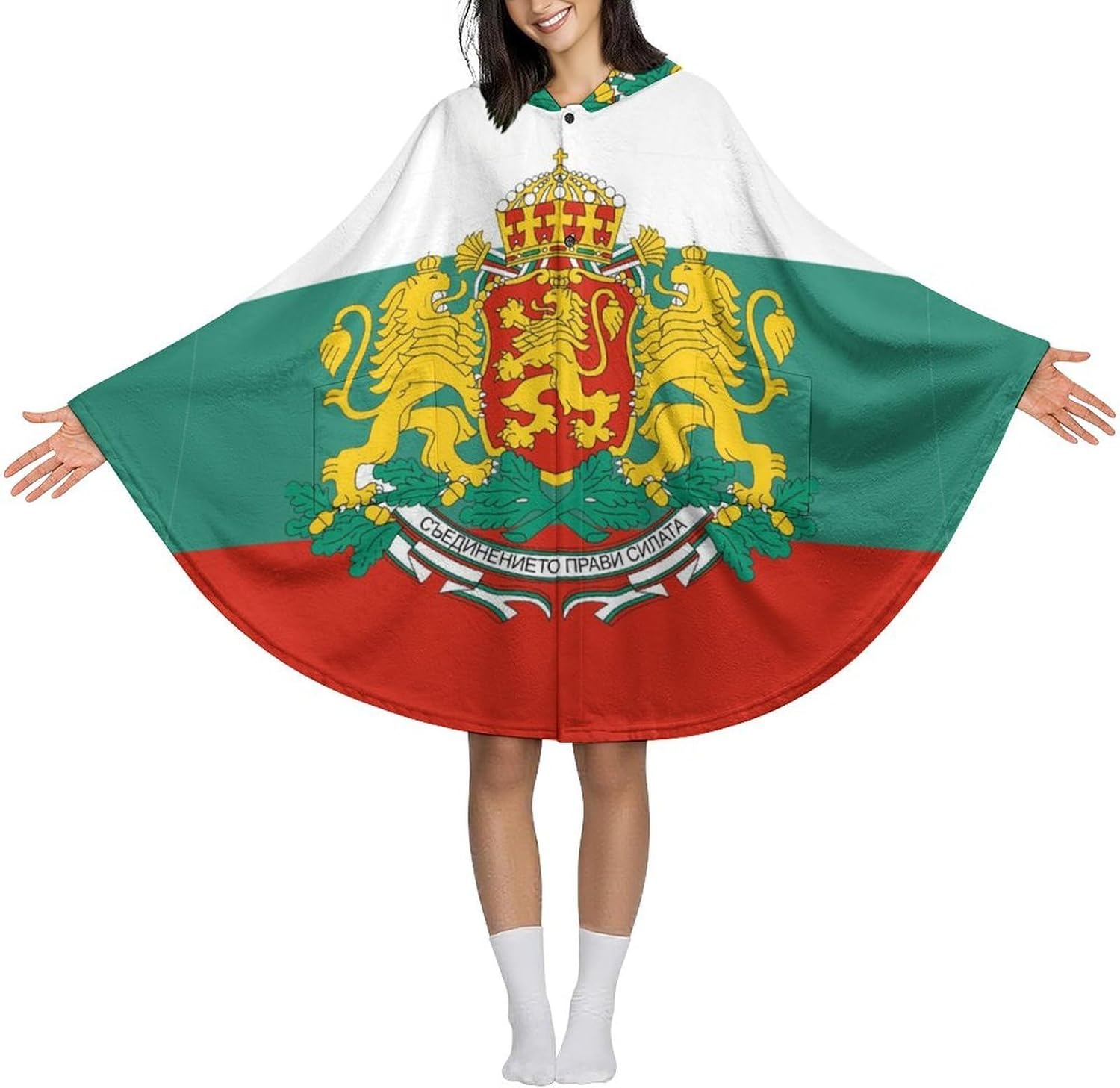 Bulgarian Badge Flag Wearable Blanket with Hooded Flannel Blankets Cape with Pocket