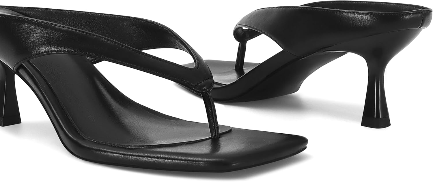 Wnshonzy Women's Kitten Heel Sandals Thong Flip Flop Open Toe Sandal Stiletto Summer Slip On Square Toe