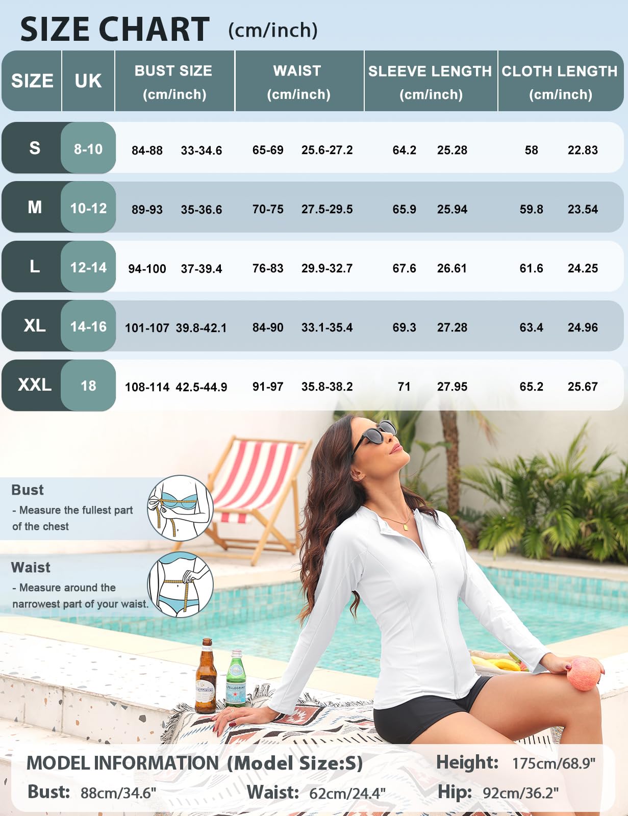 Tuopuda Haut de Maillot de Bain Femme à Manches Longues Tee Shirt Anti UV Rashguard UPF 50+ Rash Guard Cache-Maillots Fermeture Éclair Séchage Rapide Natation Surfing