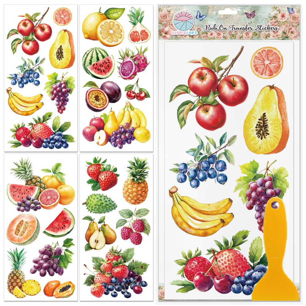 Feuilles de transfert UV DTF GLOBLELAND 4 pièces 30x15cm de motifs fruits colorés pour meuble
