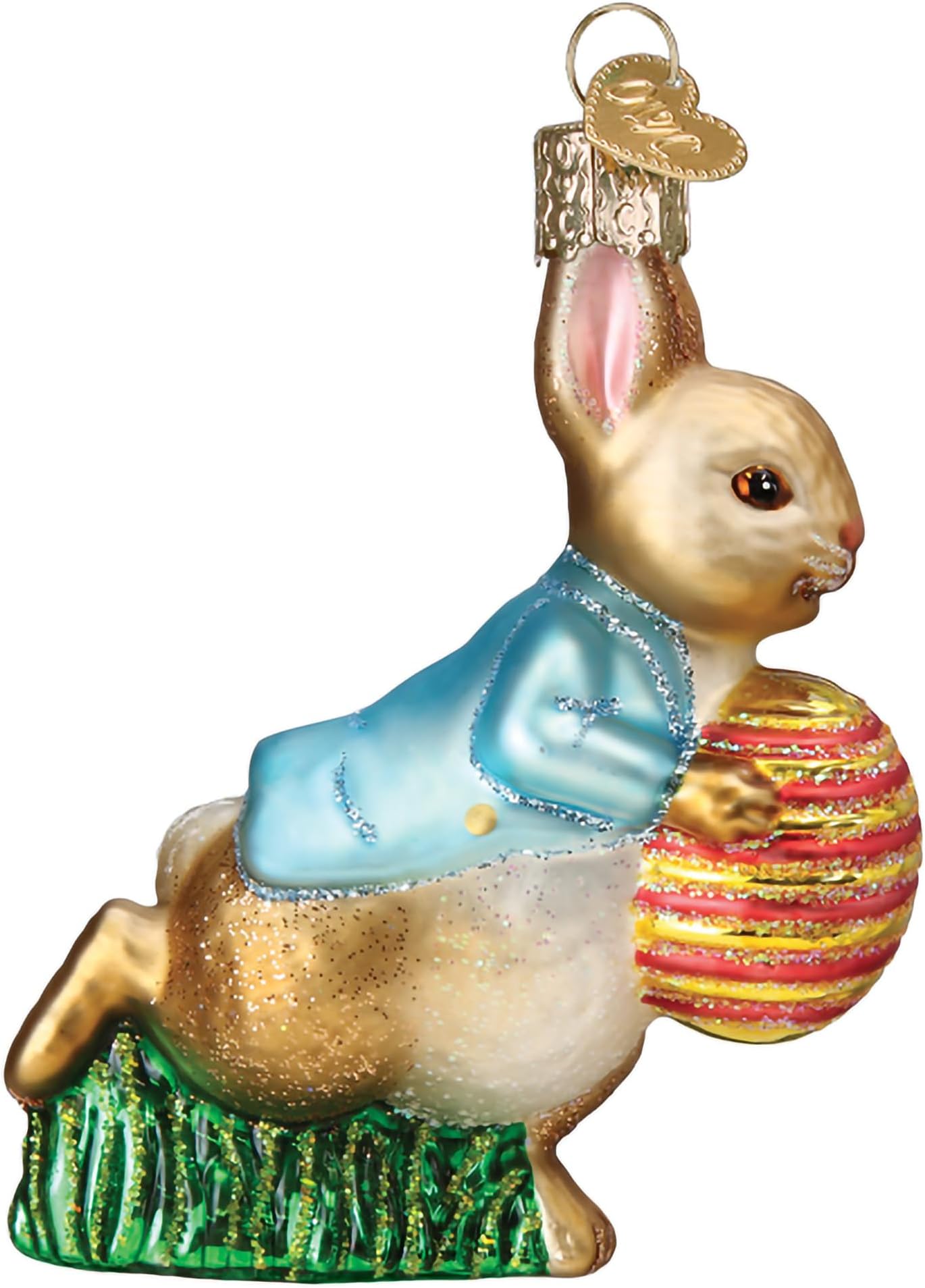Old World Christmas Peter Rabbit with Easter Egg Glass Hanging Ornament
