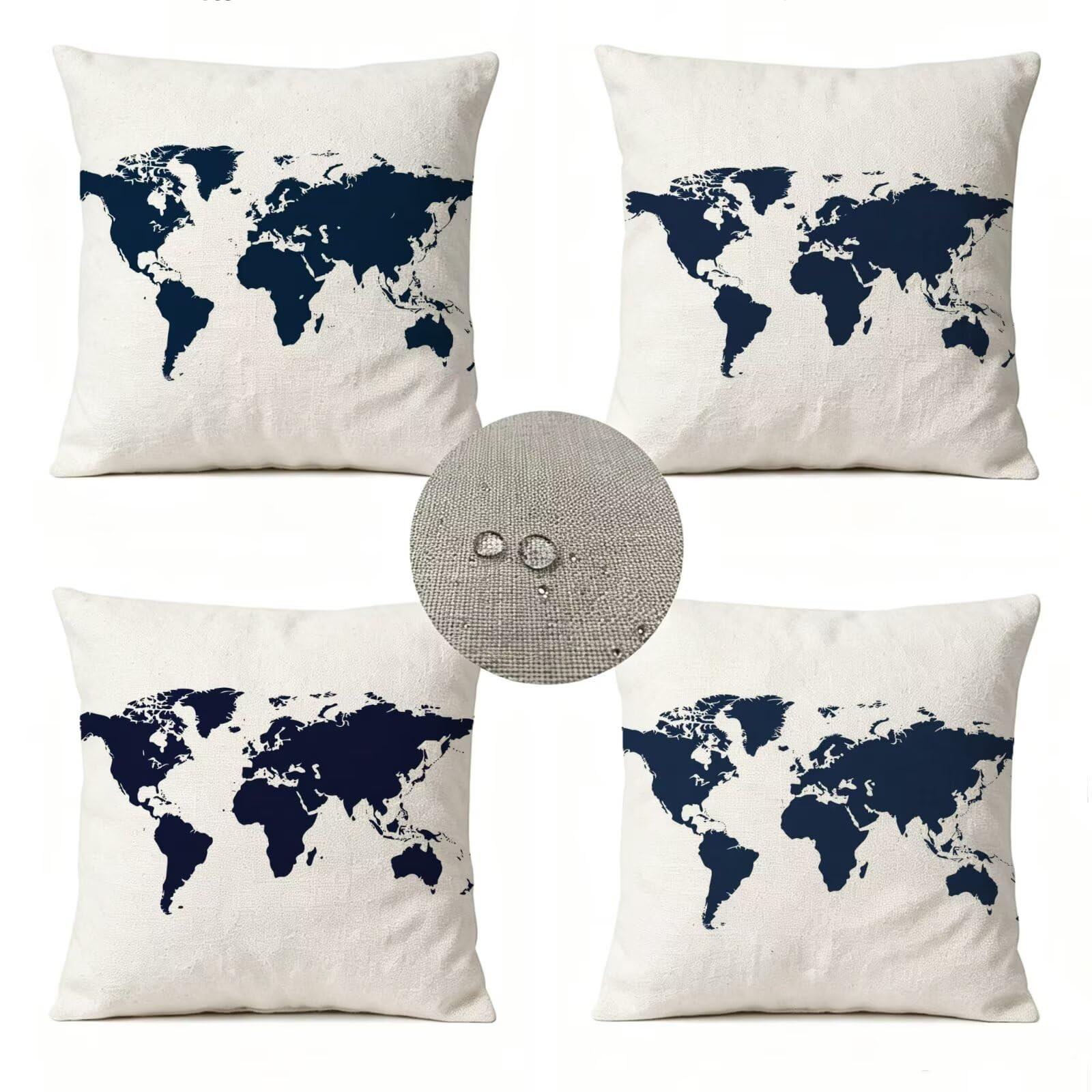 Lot de 4 Housse Coussin Bleu 60x60 Lin Coussin Exterieur Impermeable GJ-3