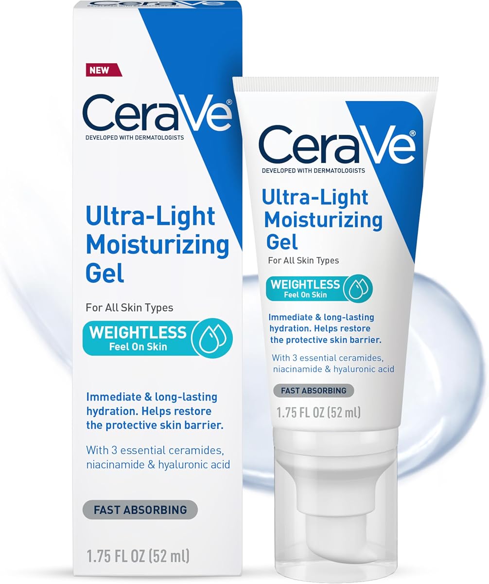Gel humectante ultraligero, humectante facial con niacinamida, 1.75 oz | Fórmula para el cuidado de la piel en gel con ceramida y ácido hialurónico sin aceite que hidrata para actuar como un humectante ligero para pieles grasas