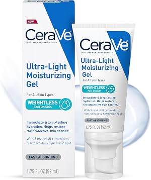 CeraVe Gel Humectante Ultra-Ligero, Humectante Facial con Niacinamida, 1.75oz | Fórmula de Cuidado de la Piel en Gel sin Aceite con Ácido Hialurónico y Ceramidas que Hidrata y Actúa como Humectante Ligero para Piel Grasa
