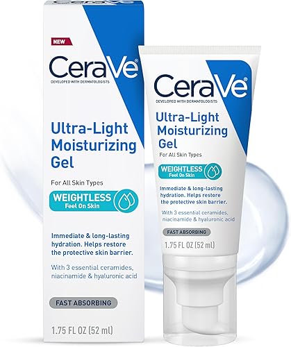 CeraVe Ultra-Light Moisturizing Gel, Hydrating Gel Face Moisturizer For Men & For Women with Ceramides, Niacinamide, Hyaluronic Acid, Fragrance Free, Oil-Free, Mattifying Moisturizer, 1.75 FL Oz