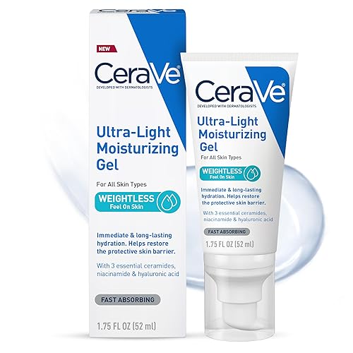 CeraVe Gel hidratante ultraligero, gel hidratante facial para hombres y mujeres con ceramidas, niacinamida, ácido hialurónico, sin fragancia, sin