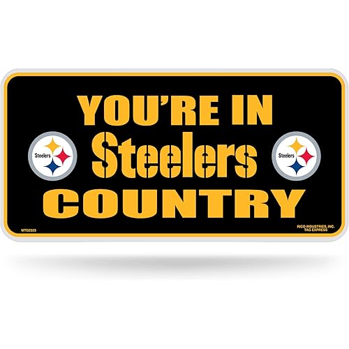 Rico Industries NFL Football Pittsburgh Steelers Metal Auto Tag 6" x 12" - Great for Truck/Car/SUV