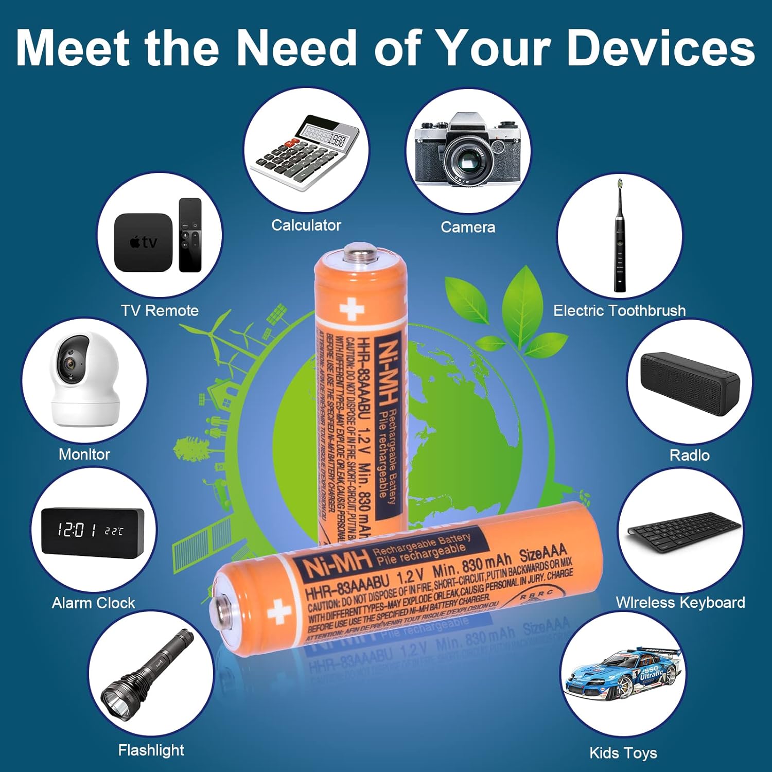 6Pack Rechargeable Cordless Phone Batteries, 1.2V 830mAh, Compatible