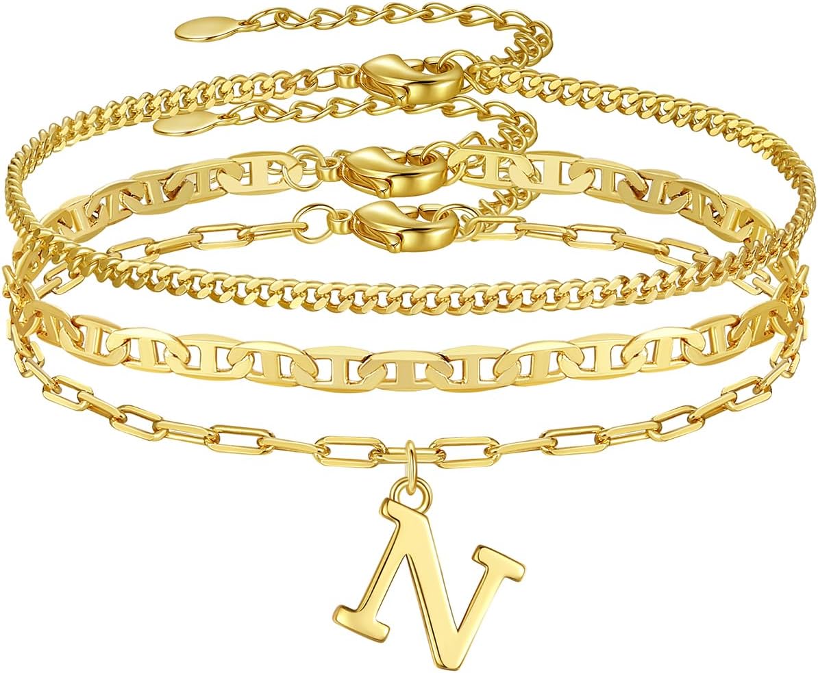 Gold Initial Bracelets for Women Gifts - Dainty 14K Gold Plated Layered Letter Bracelet Set Trendy Personalized A-Z Bracelets Jewelry Gifts for Her
