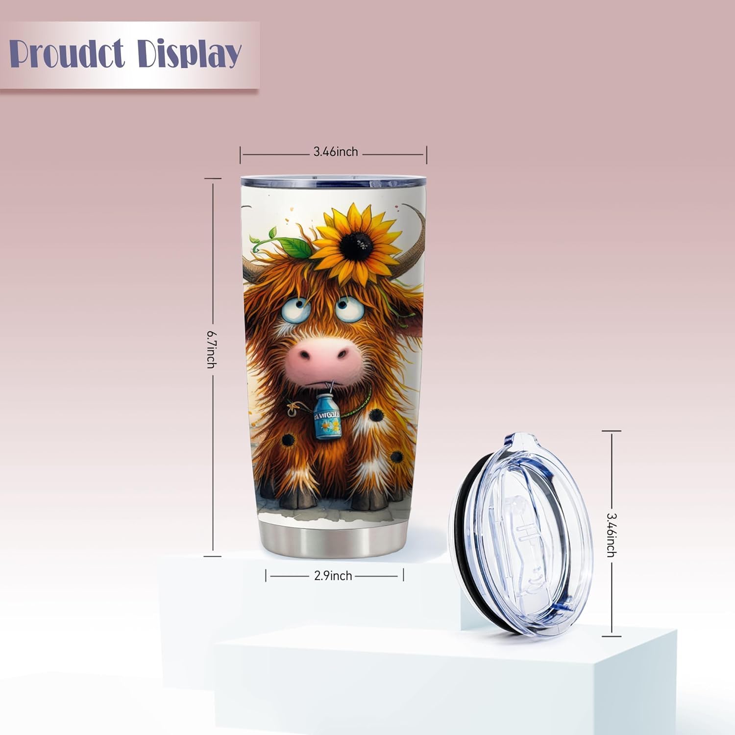 ATHAND Highland Cow and Sunflowers Tumblers,Admit It,Life Would Be Borimg without Me 20 Oz Insulated Stainless Steel Vacuum Tumbler,Travel Coffee Mugs,Birthday Gift for Women,Men,Boy,Girls,1 Pcs - Image 5